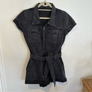 White Fox Boutique Summer of Love Charcoal Denim Romper Size M